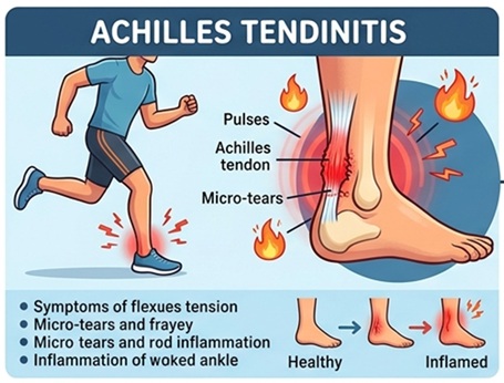 Physiotherapist treating achilis tendinitis with rehabilitation exercises