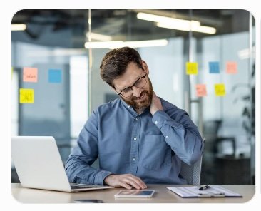 Patient experiencing neck pain after hours of desk job