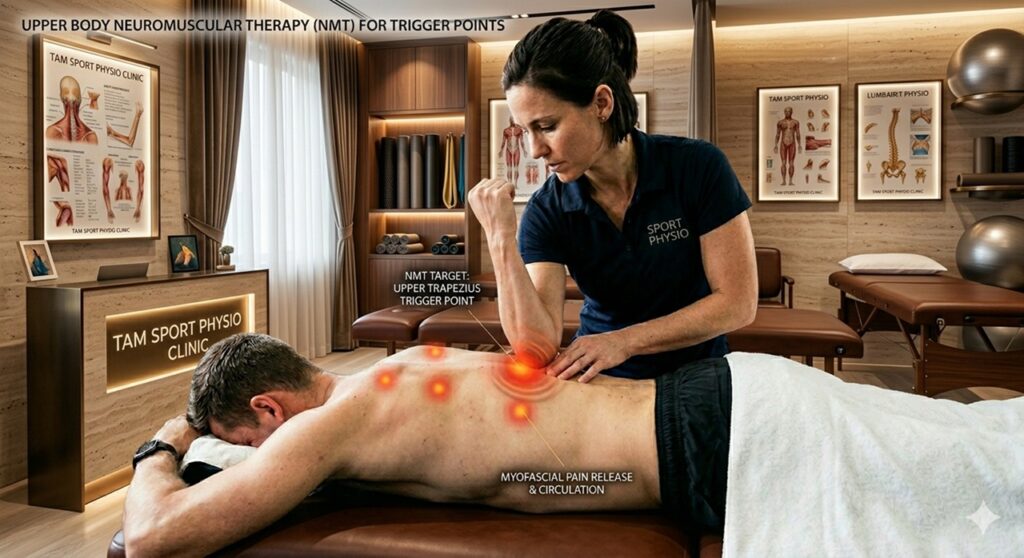 Manual therapy session for upper body neuromuscular treatment at sports physio clinic in Sharjah UAE