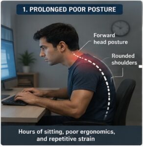 Poor posture causes neck and shoulder pain