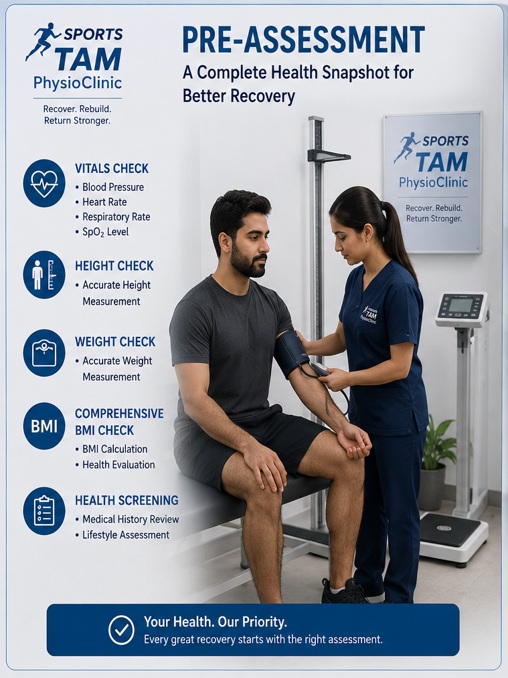 Ahmed undergoing a comprehensive pre-assessment at Tam Physio and Rehab Clinic Sharjah