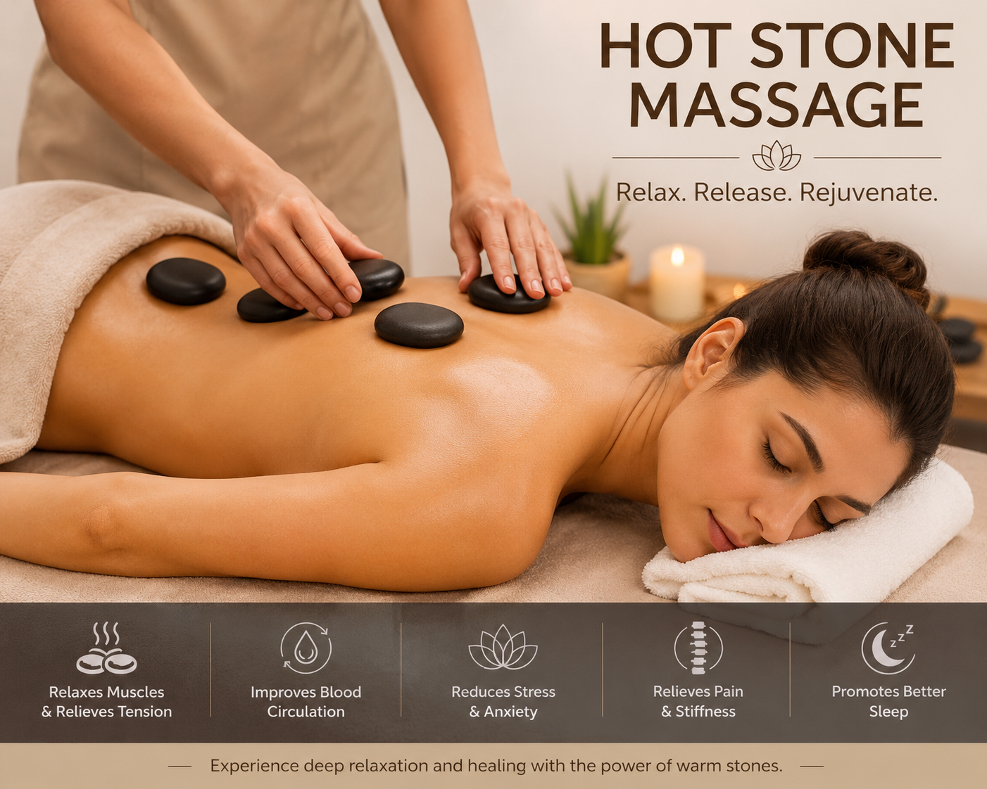 Patient receiving hot stone Therapeutic Treatment