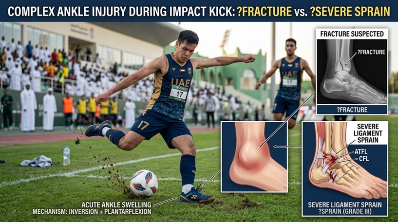 Football player developed lateral ankle sprain during a play