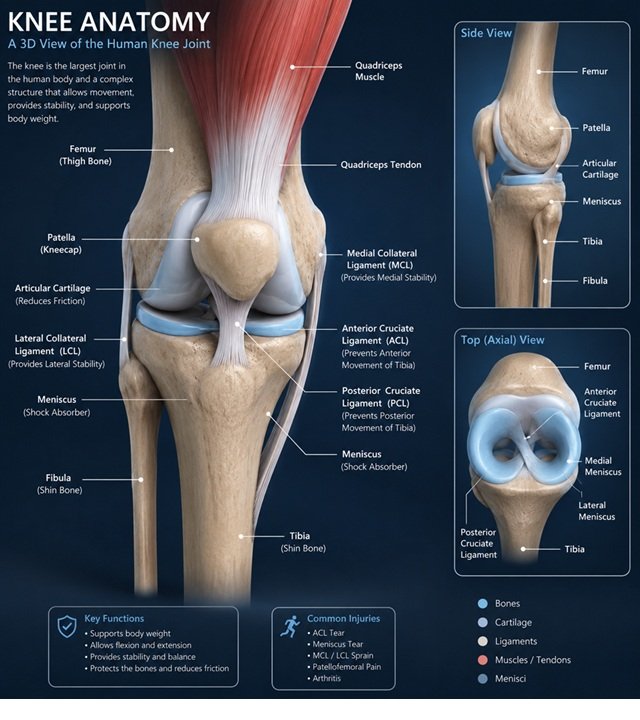 Anatomy of Knee Joint in 3D view Anterior