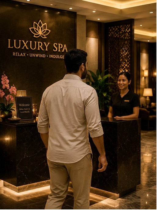Khalid entering to the Spa for relaxation massage