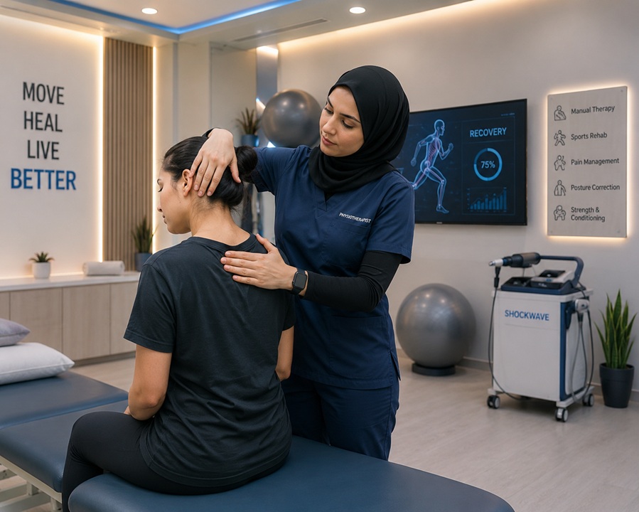 MOH Licensed Physiotherapist treating a patient with stiffed neck tight shoulders