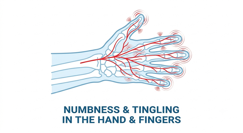 Tingling sensation in the hand and fingers due to compression of median radial ulnar nerve