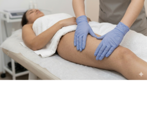 Patient receiving MLD treatment to Thigh at TAM Physio Rehab Sharjah