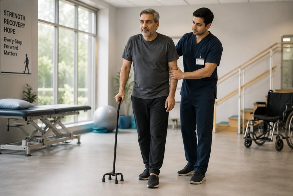 Post-stroke patient physio and rehab at TAM Physio & Rehab Sharjah
